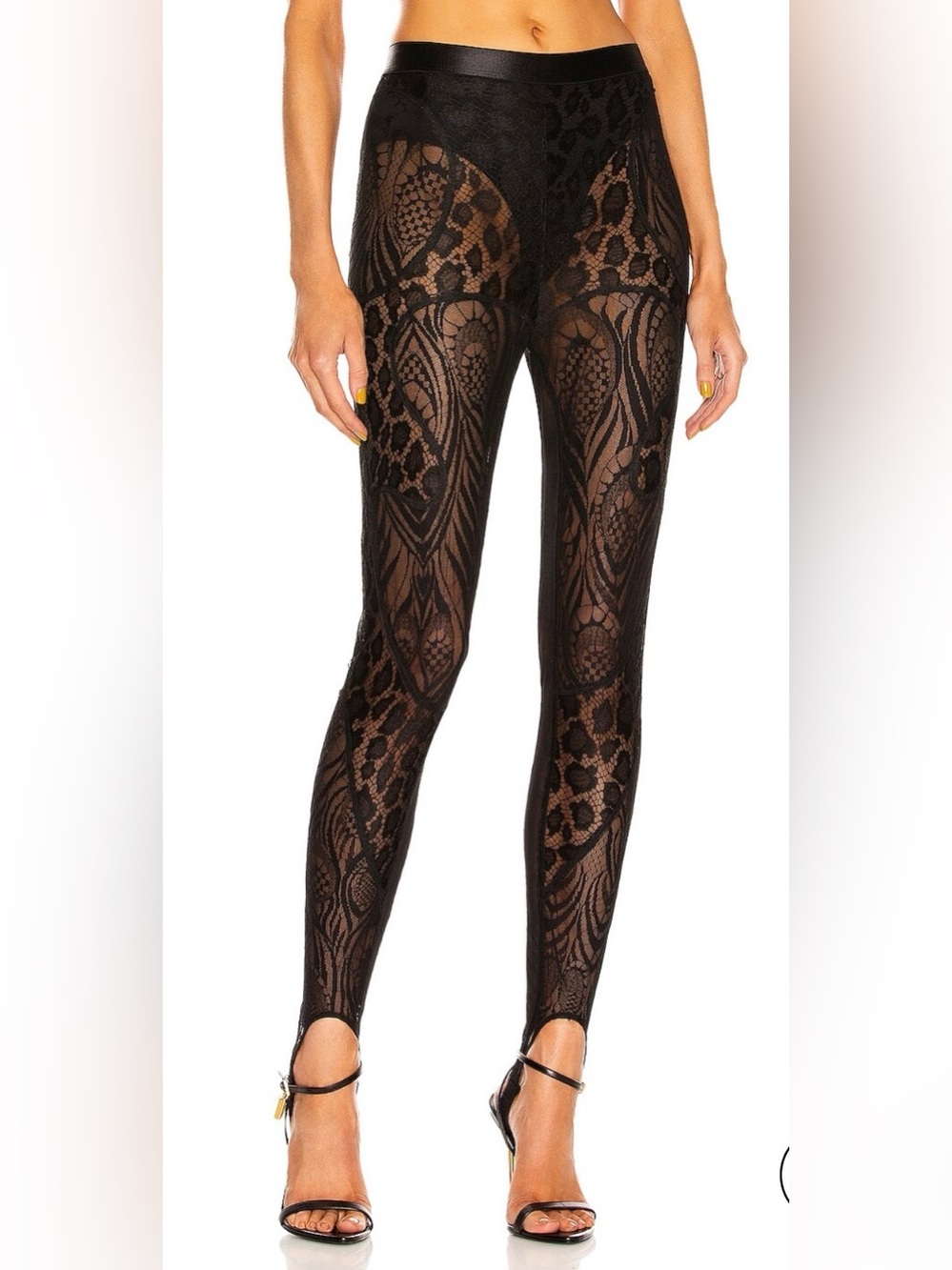 NWT Tom Ford Black Sheer Lace Pattern Leggings, IT38( S)